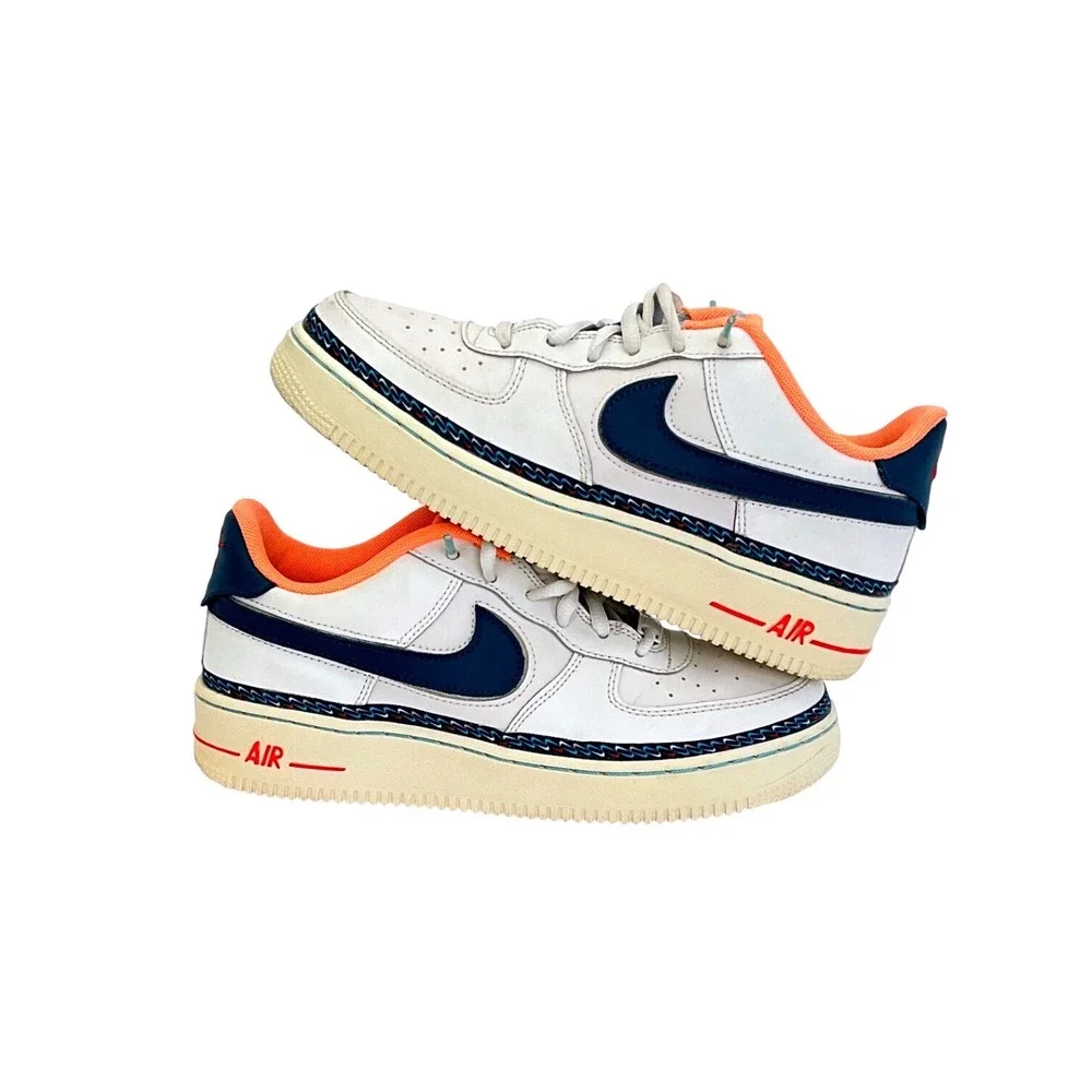 Nike Air Force 1 Low‎ Swoosh Chain White Navy Orange Youth Size 7Y Sneakers